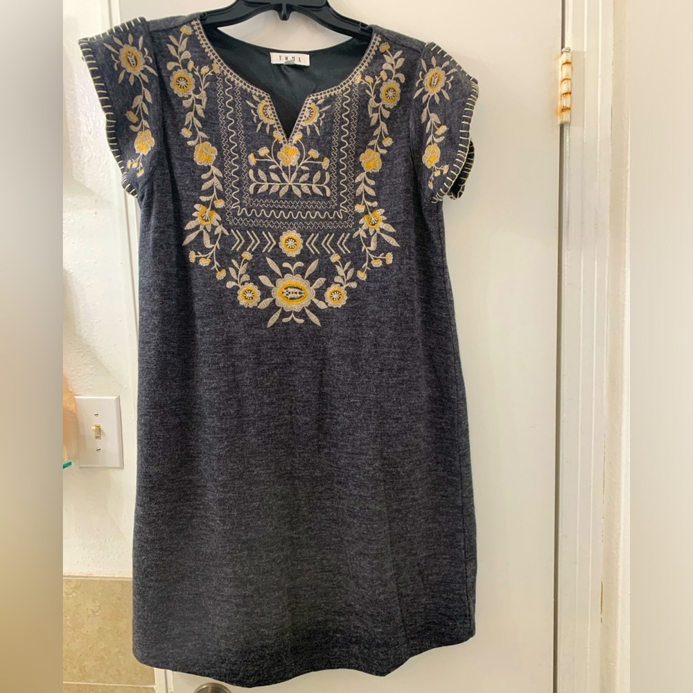 THML embroidered flutter sleeve shift dress